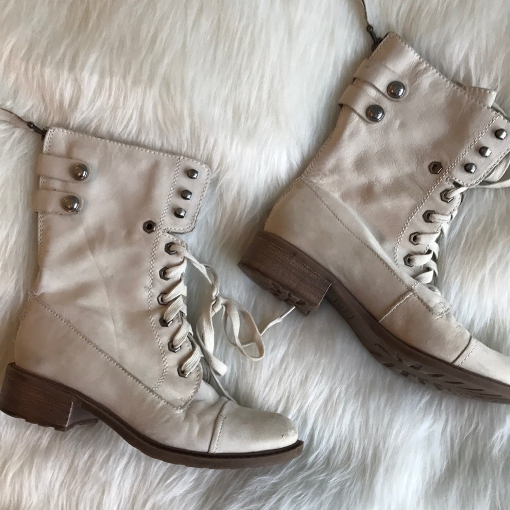 Sam Edelman Ivory Combat Boots Leather Suede